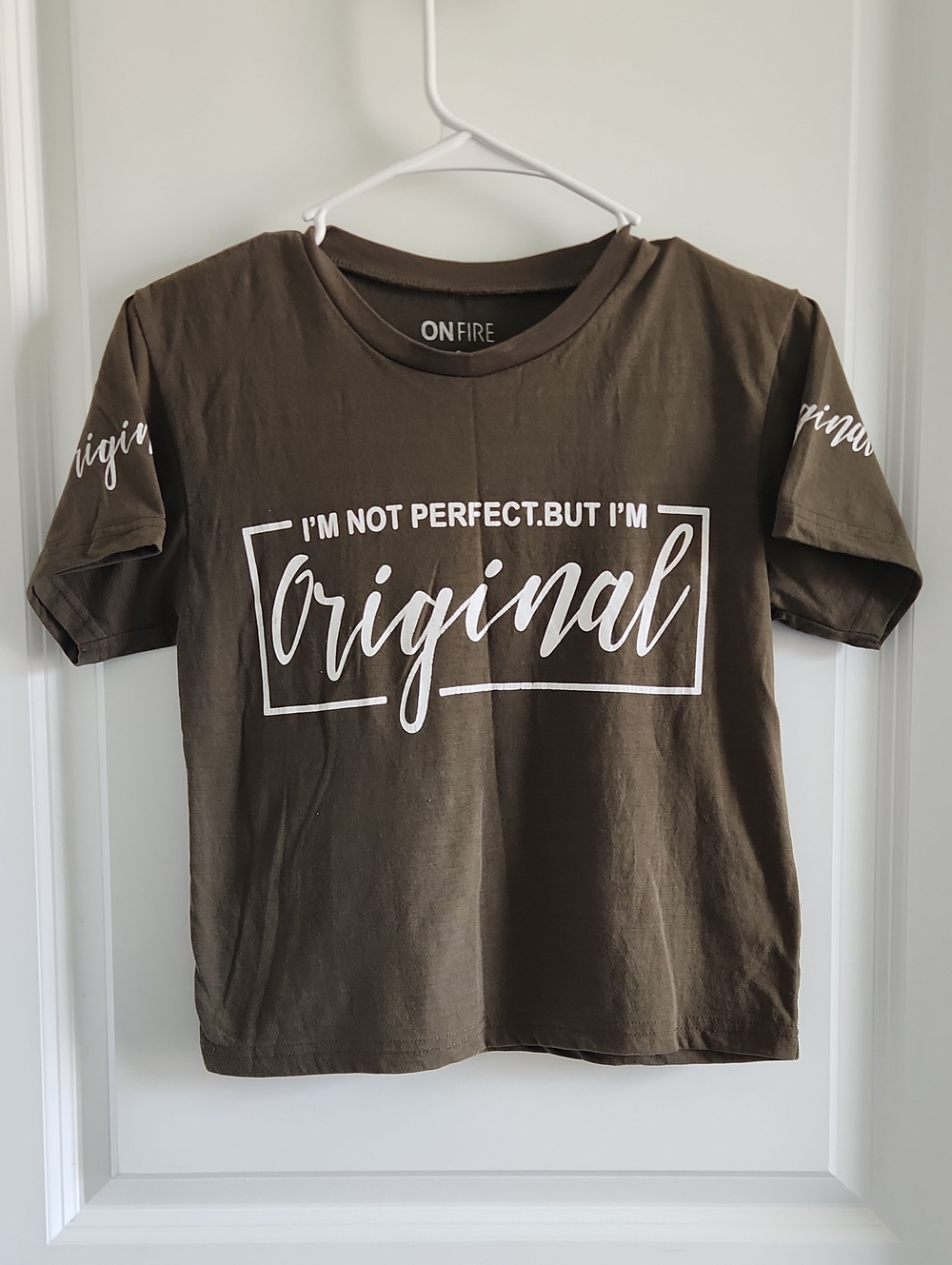 On Fire Olive Green Short Sleeve Tee with White 'Original' Graphic